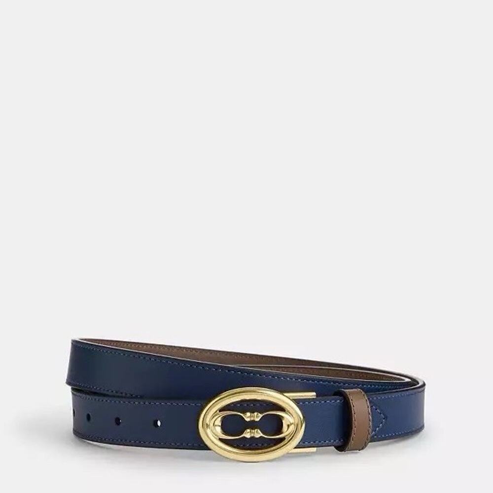 NWT Coach Signature Buckle Cut To Size Belt 25 Mm CZ444 Deep Blue Dark Stone - Picture 2 of 6
